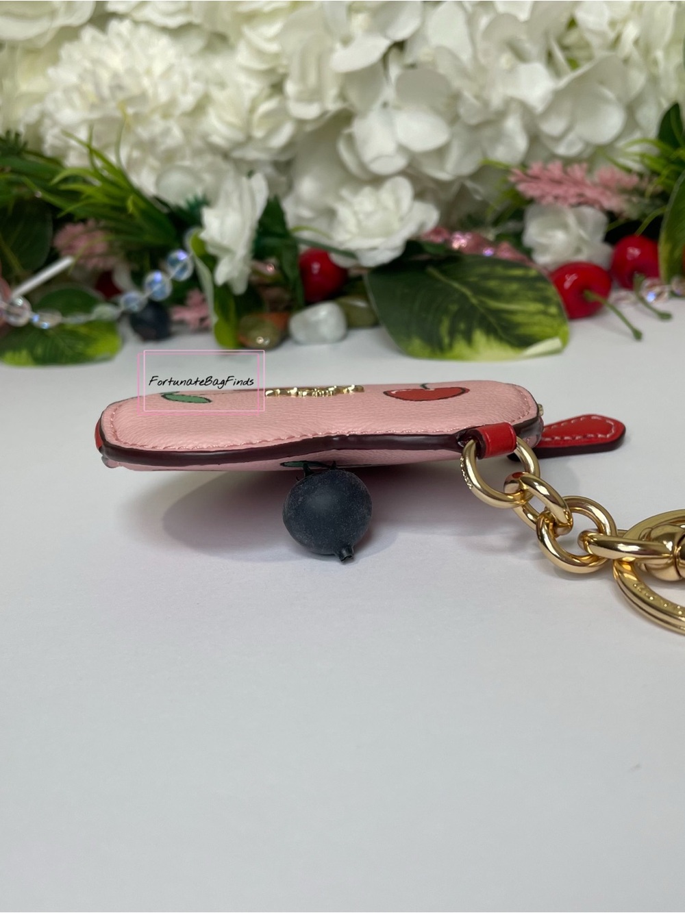 Coach CF160 Pink & Red Heart Pouch with Heart Cherry Print Bag Charm Keychain - Picture 7 of 9